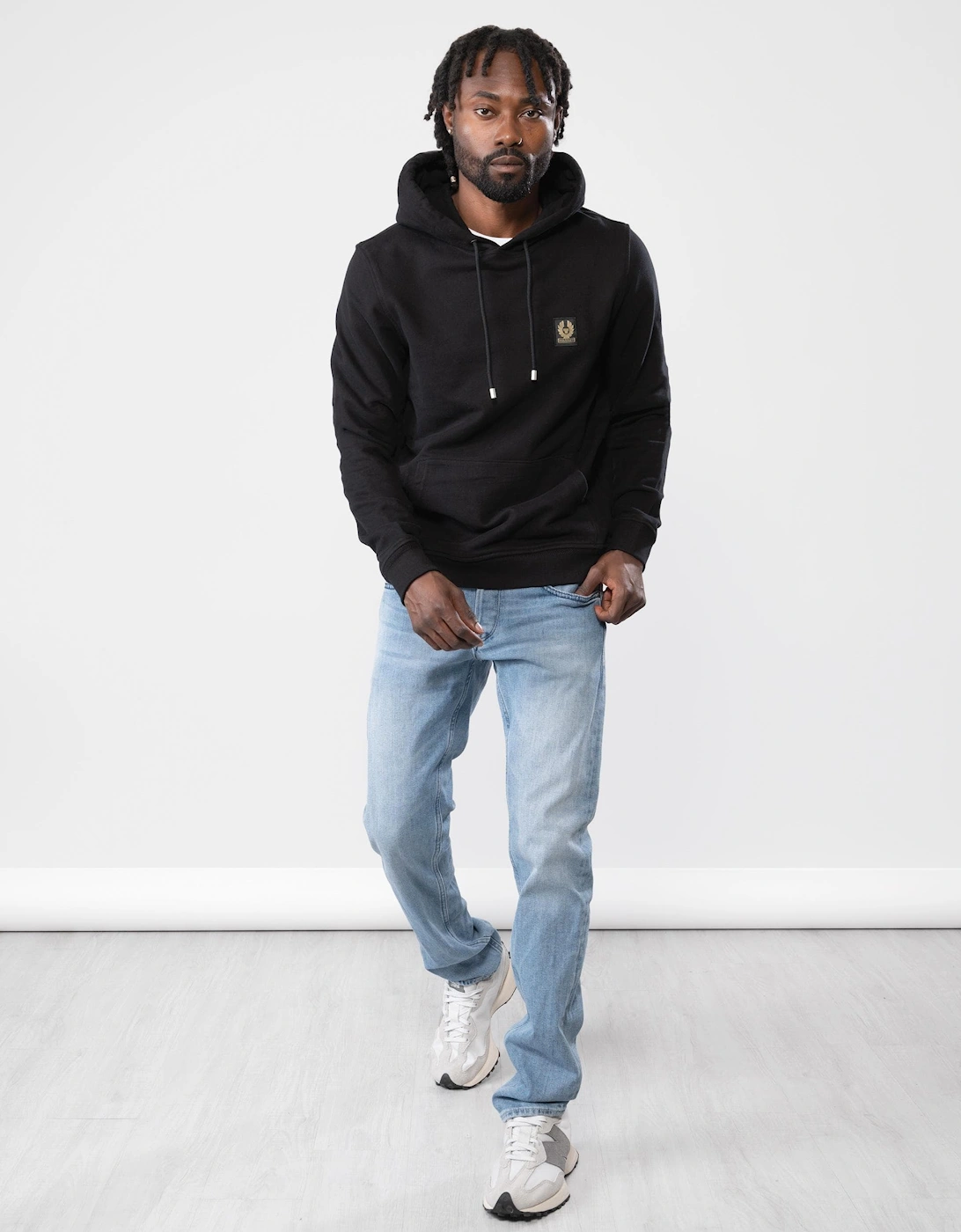 Mens Pullover Logo Patch Hoodie - Black