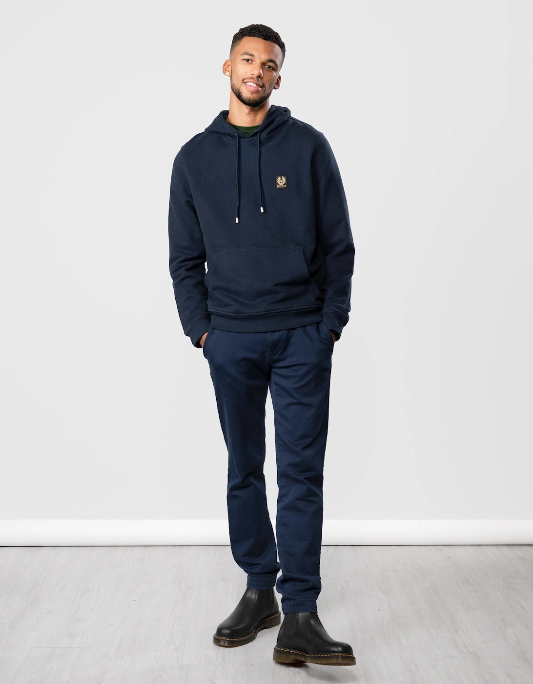 Mens Pullover Logo Patch Hoodie - Dark Ink