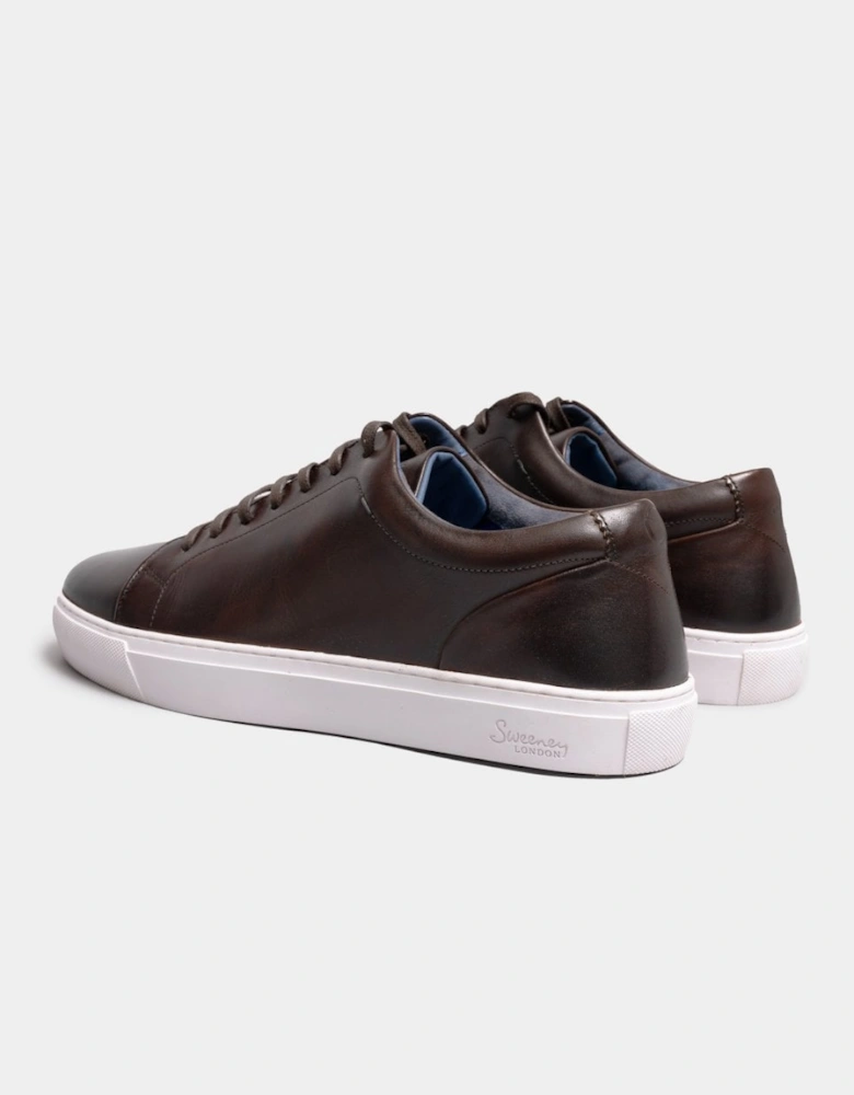 Hayle Antiqued Calf Leather Mens Trainers - Brown