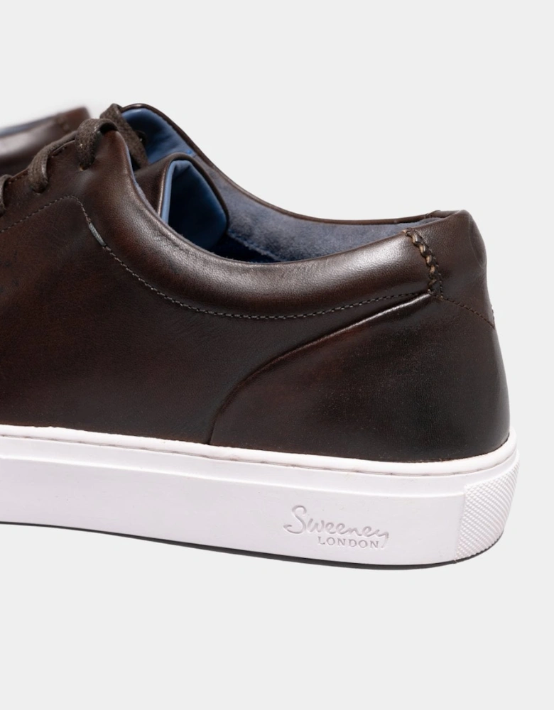 Hayle Antiqued Calf Leather Mens Trainers - Brown