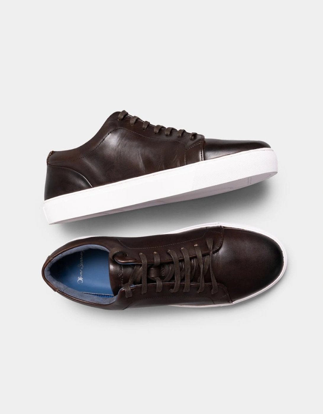 Hayle Antiqued Calf Leather Mens Trainers - Brown