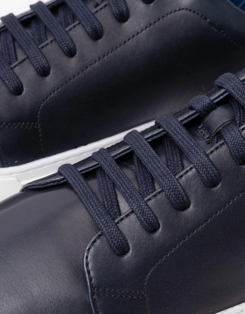 Hayle Antiqued Calf Leather Mens Trainers - Navy