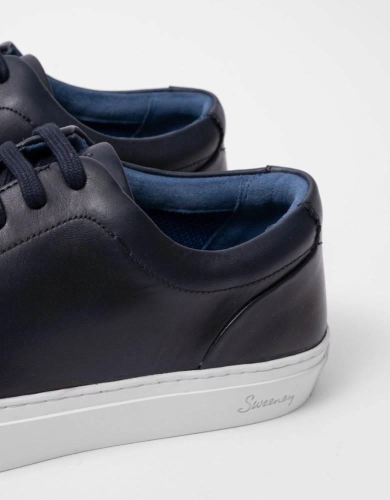 Hayle Antiqued Calf Leather Mens Trainers - Navy