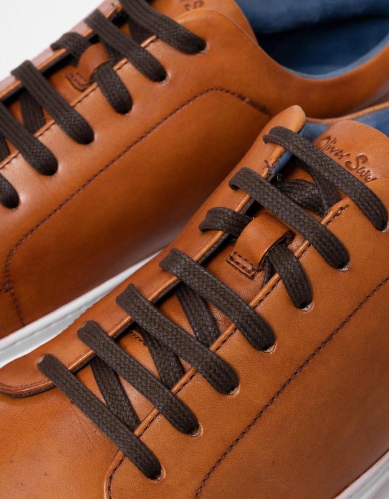 Hayle Antiqued Calf Leather Mens Trainers - Cognac