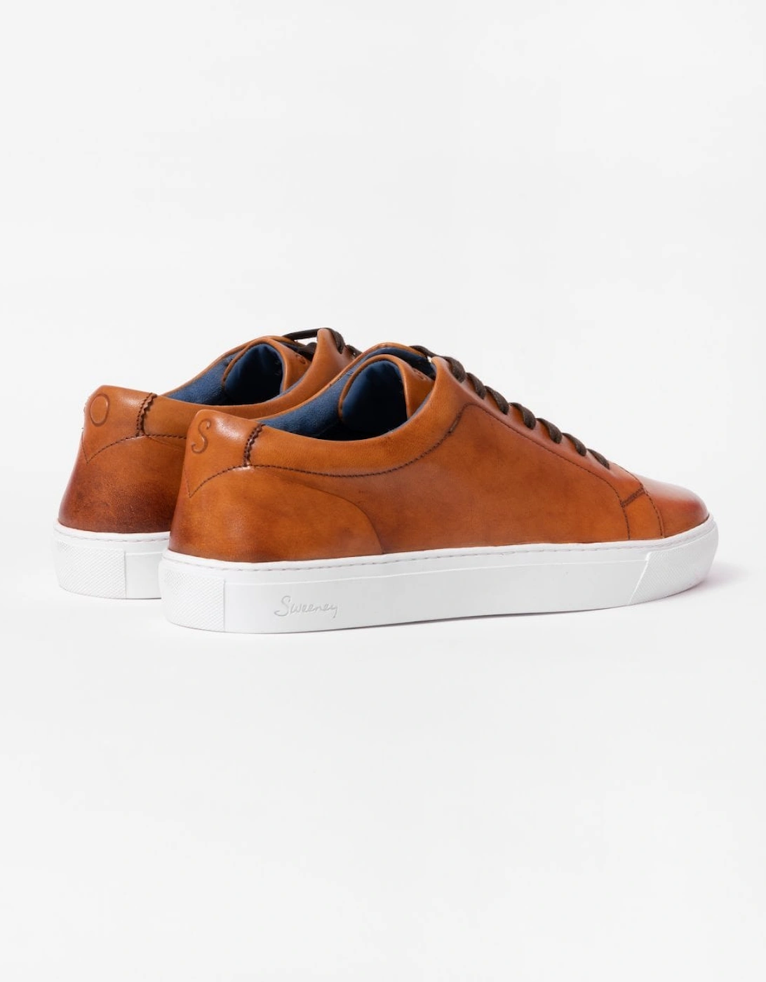 Hayle Antiqued Calf Leather Mens Trainers - Cognac