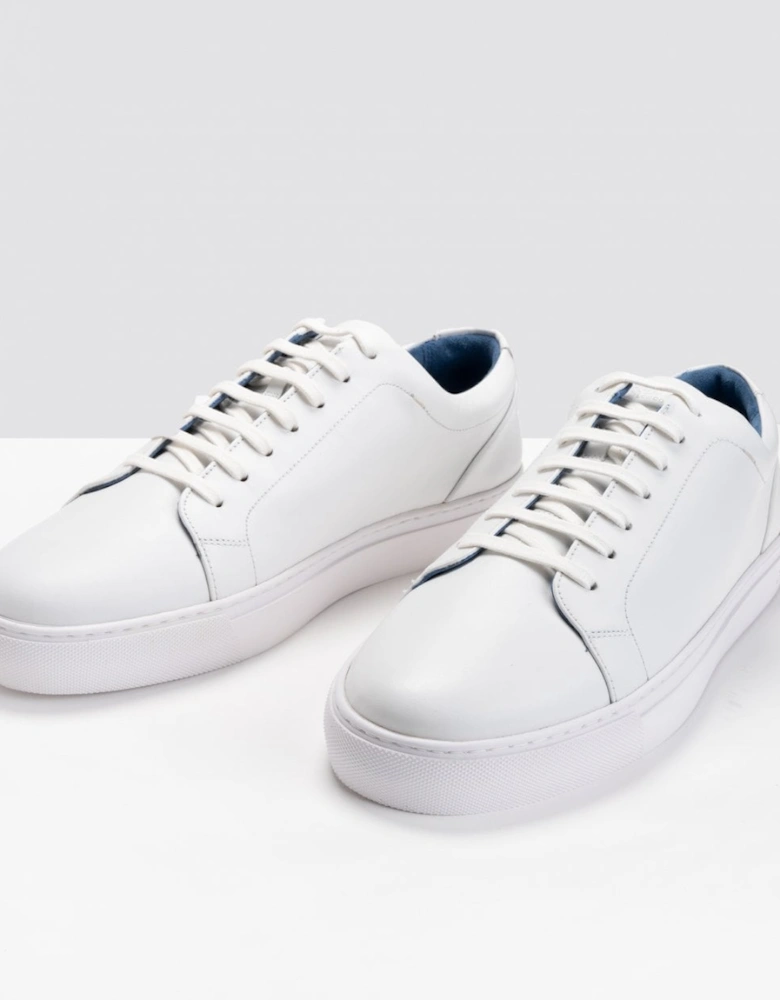 Hayle Antiqued Calf Leather Mens Trainers - White