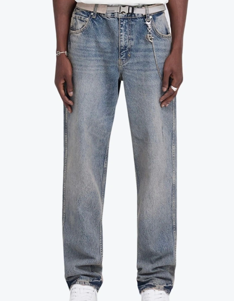 R2 Straight Leg Denim Jeans Mid Blue