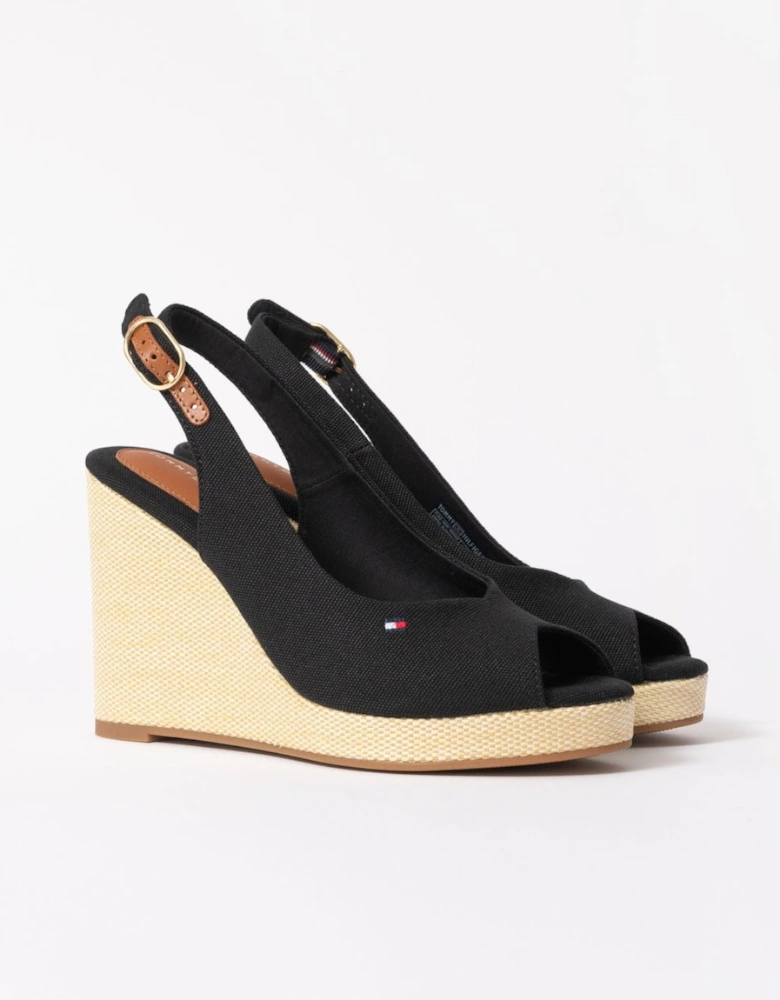 Womens Flag Slingback Wedge  Espadrille - Black