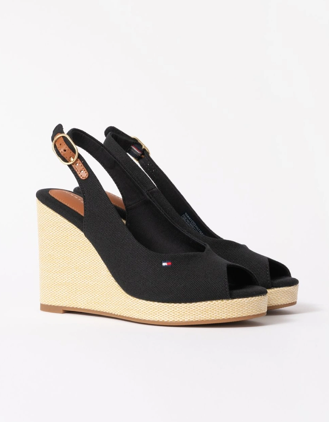 Womens Flag Slingback Wedge  Espadrille - Black