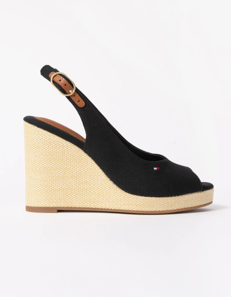 Womens Flag Slingback Wedge  Espadrille - Black