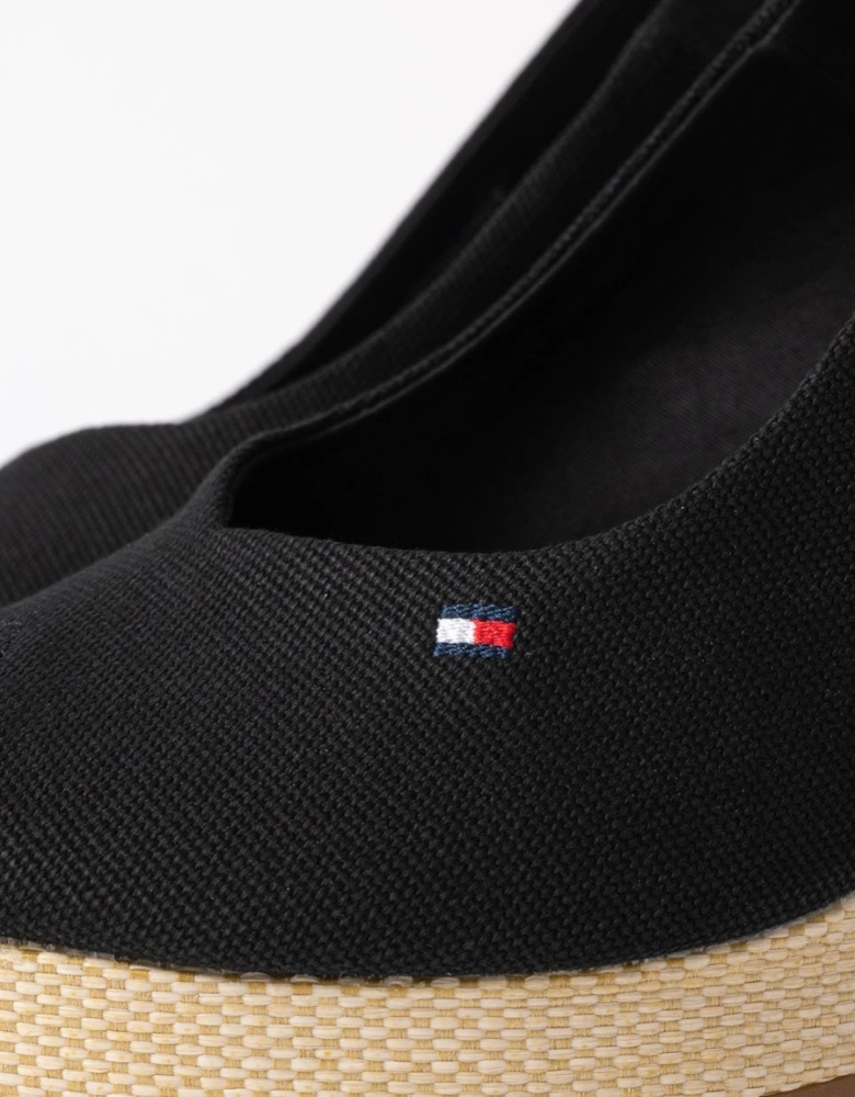 Womens Flag Slingback Wedge  Espadrille - Black