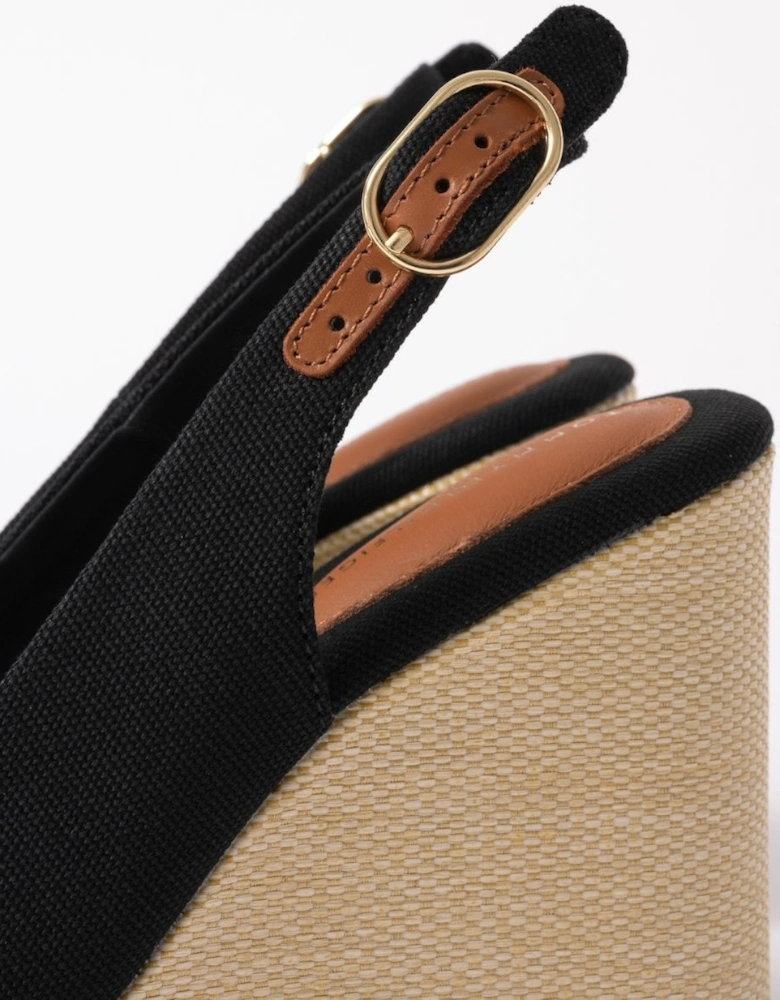 Womens Flag Slingback Wedge  Espadrille - Black