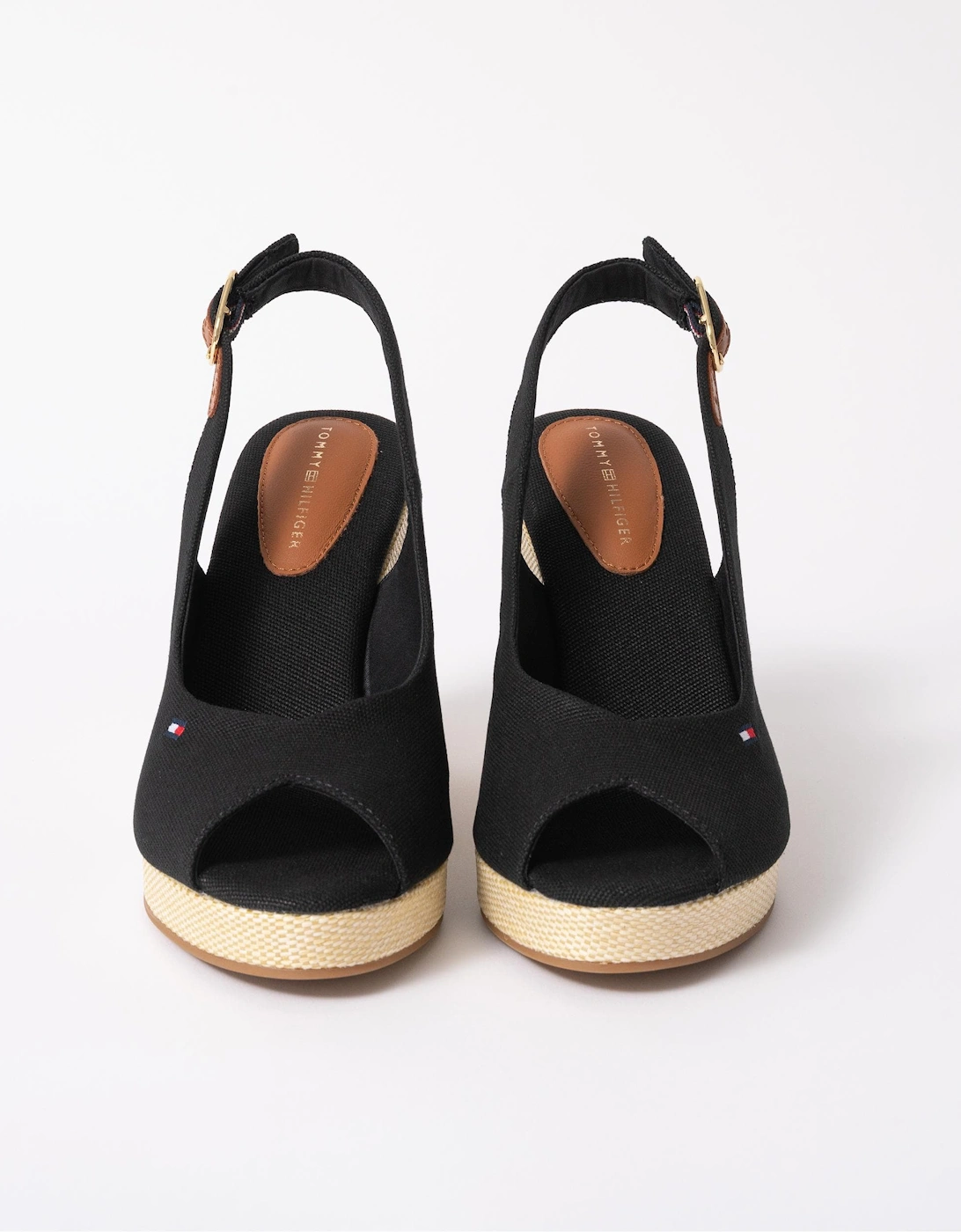 Womens Flag Slingback Wedge  Espadrille - Black