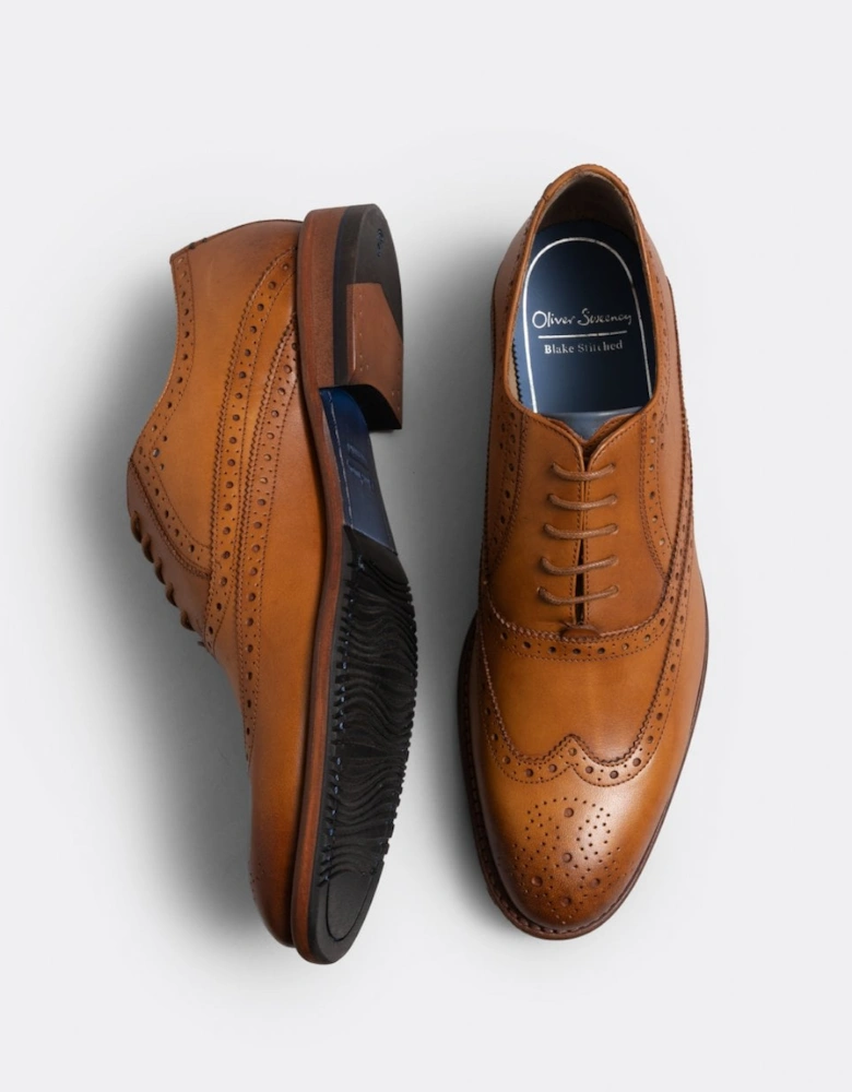 Ledwell Mens Wing Tip Oxford Brogues - Light Tan