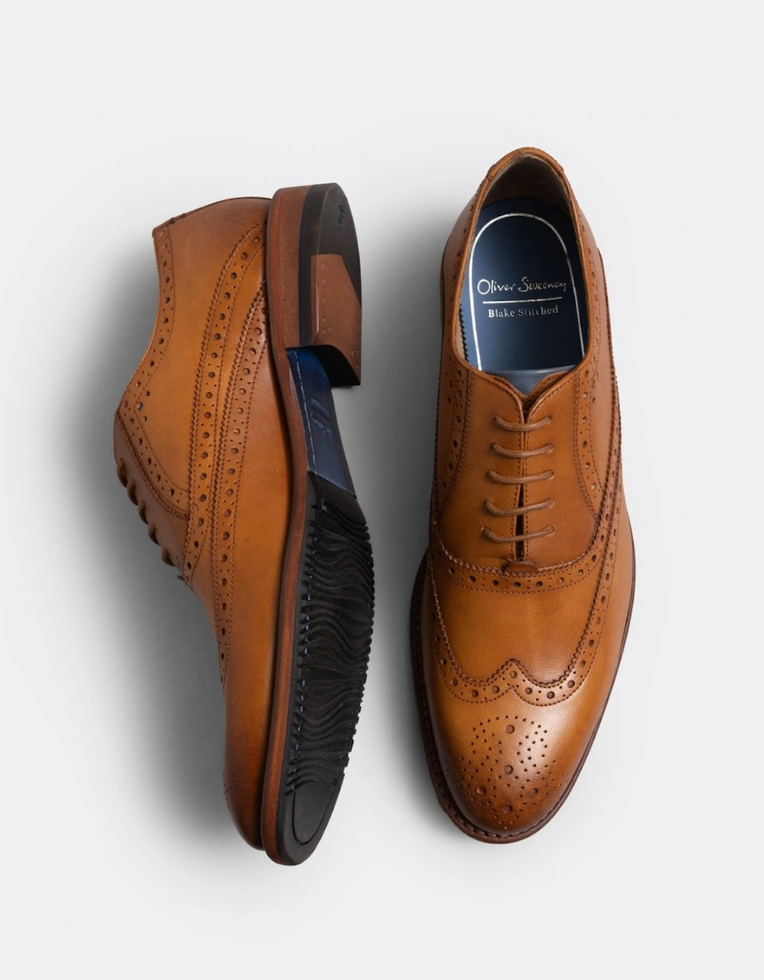 Ledwell Mens Wing Tip Oxford Brogues - Light Tan