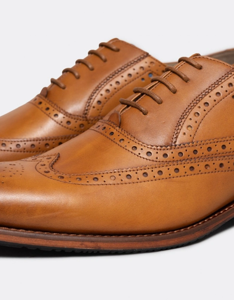 Ledwell Mens Wing Tip Oxford Brogues - Light Tan