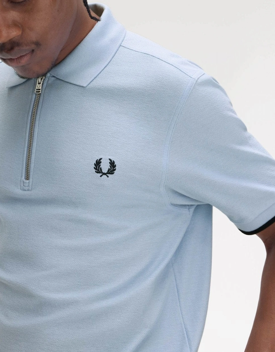 Mens Crepe Pique Zip Neck Polo Shirt - Light Smoke 146