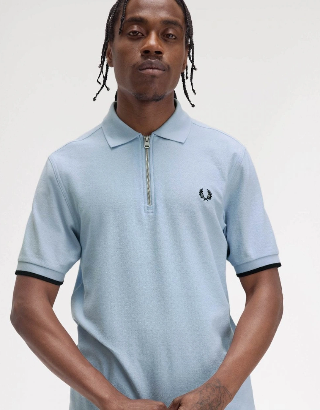 Mens Crepe Pique Zip Neck Polo Shirt - Light Smoke 146