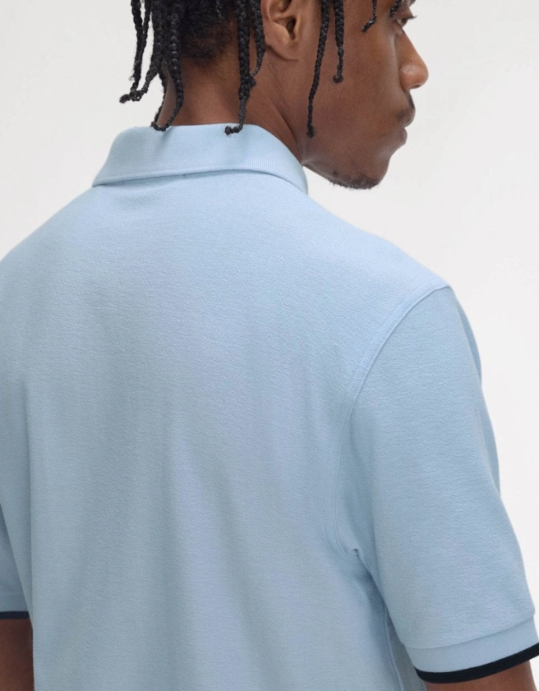 Mens Crepe Pique Zip Neck Polo Shirt - Light Smoke 146