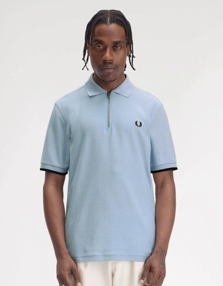 Mens Crepe Pique Zip Neck Polo Shirt - Light Smoke 146