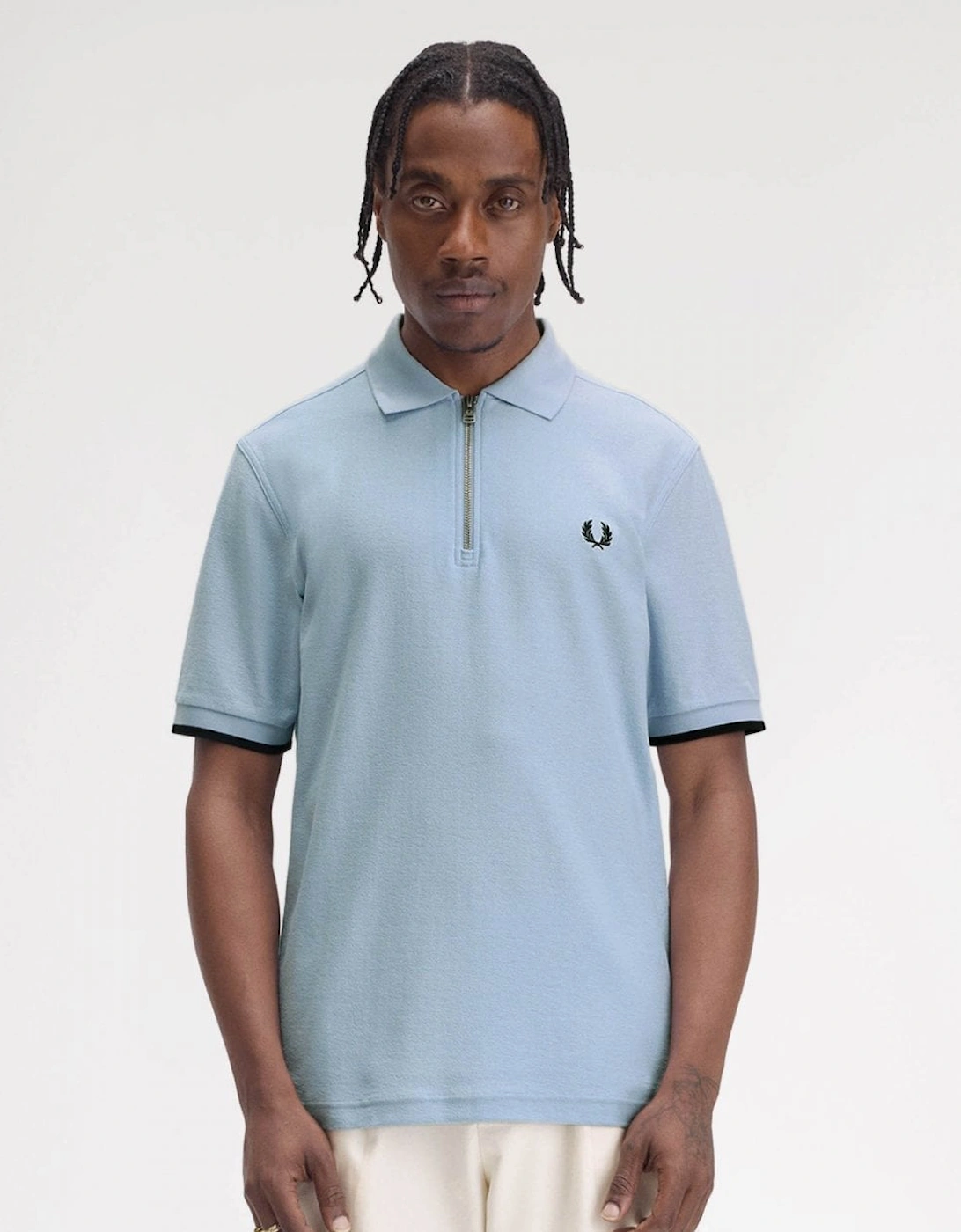 Mens Crepe Pique Zip Neck Polo Shirt - Light Smoke 146, 8 of 7