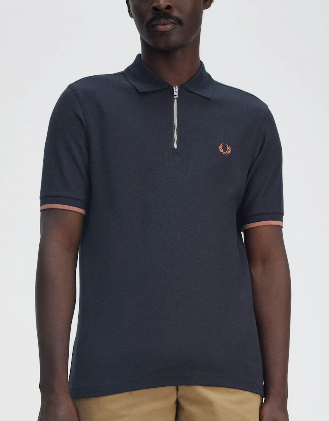 Mens Crepe Pique Zip Neck Polo Shirt - Navy 608