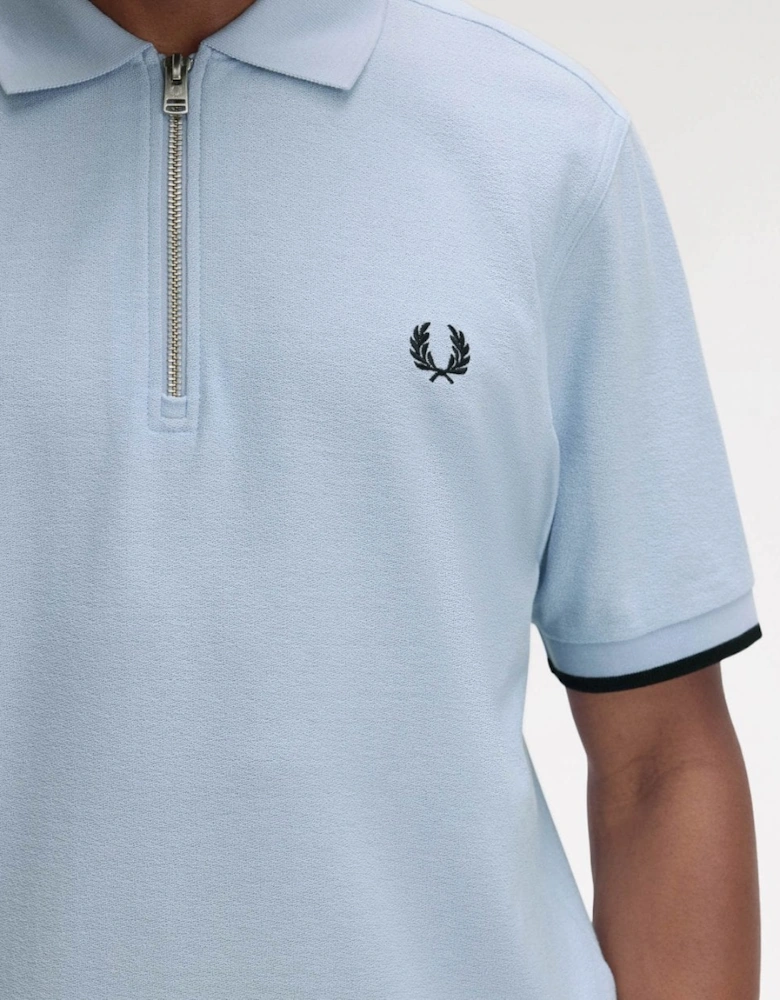 Mens Crepe Pique Zip Neck Polo Shirt - Light Smoke 146