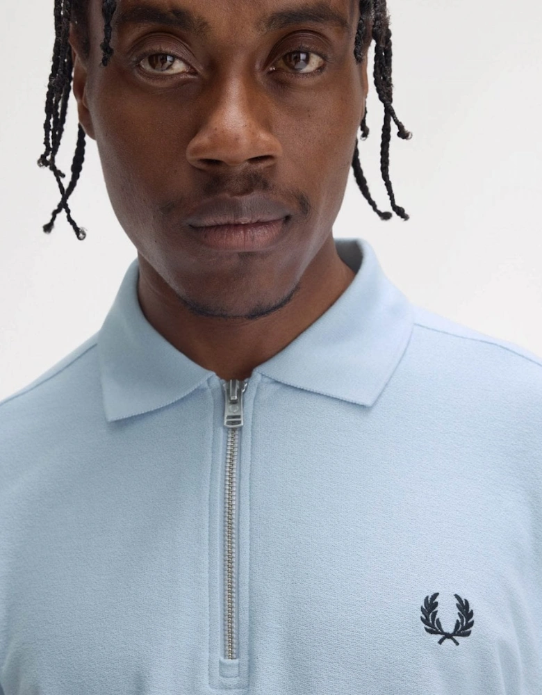 Mens Crepe Pique Zip Neck Polo Shirt - Light Smoke 146