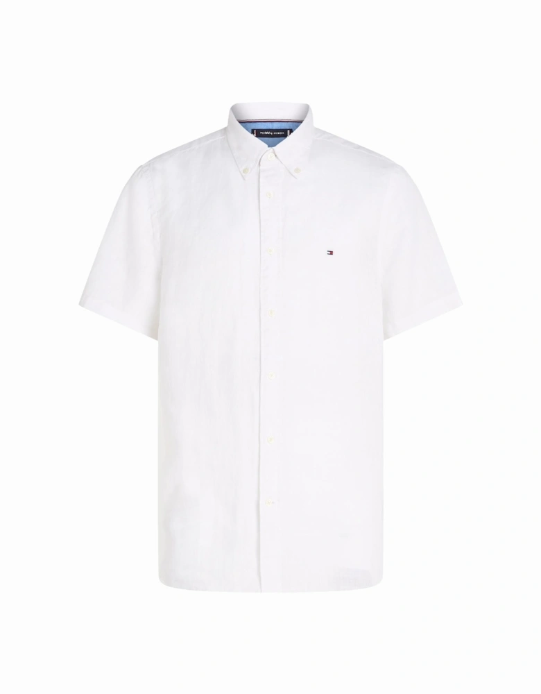 Pigment Dyed Linen Short Sleeve Mens Shirt - Optic White