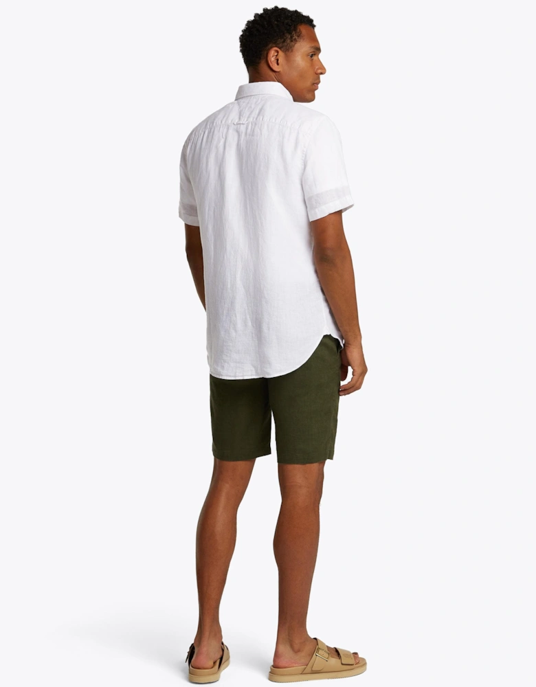 Pigment Dyed Linen Short Sleeve Mens Shirt - Optic White