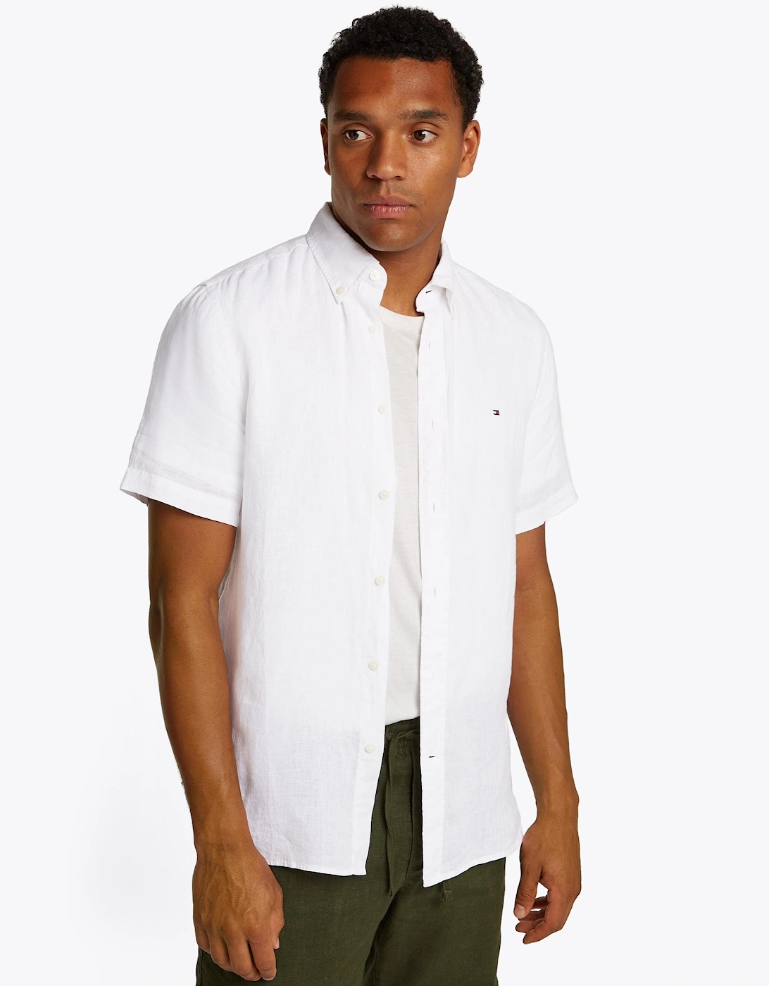 Pigment Dyed Linen Short Sleeve Mens Shirt - Optic White, 7 of 6