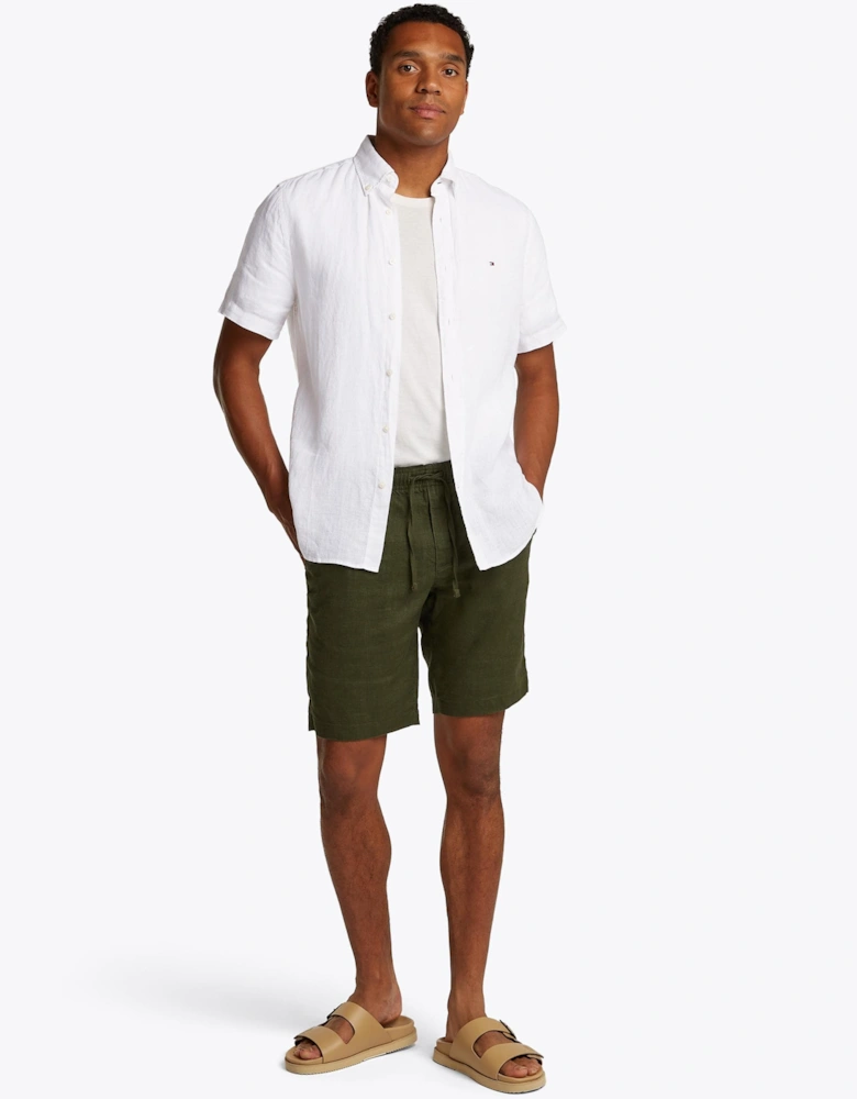 Pigment Dyed Linen Short Sleeve Mens Shirt - Optic White