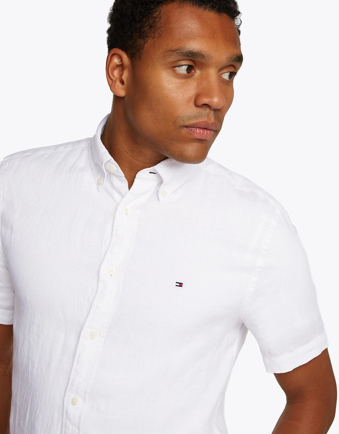 Pigment Dyed Linen Short Sleeve Mens Shirt - Optic White