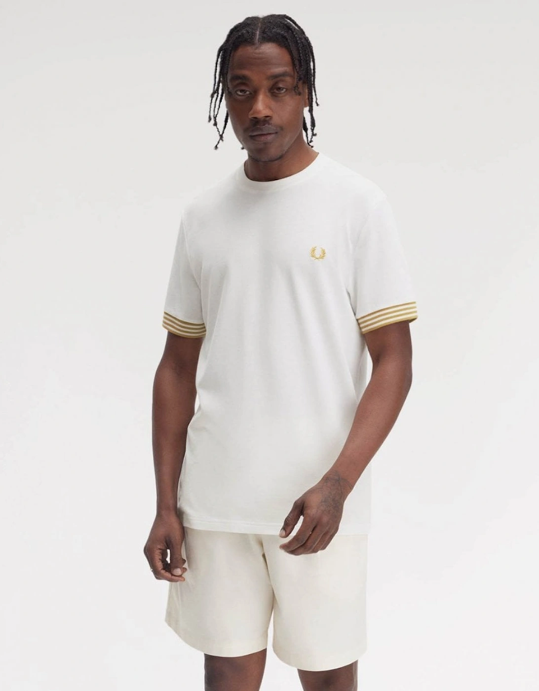 Mens Striped Cuff T-Shirt - Snow White 129