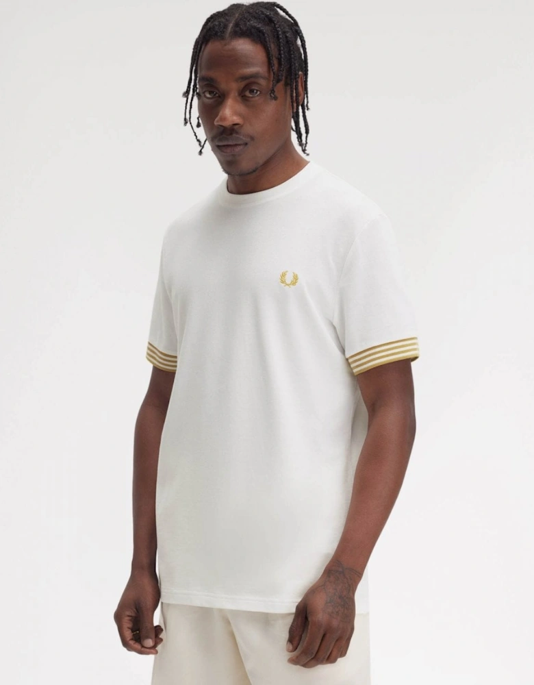 Mens Striped Cuff T-Shirt - Snow White 129