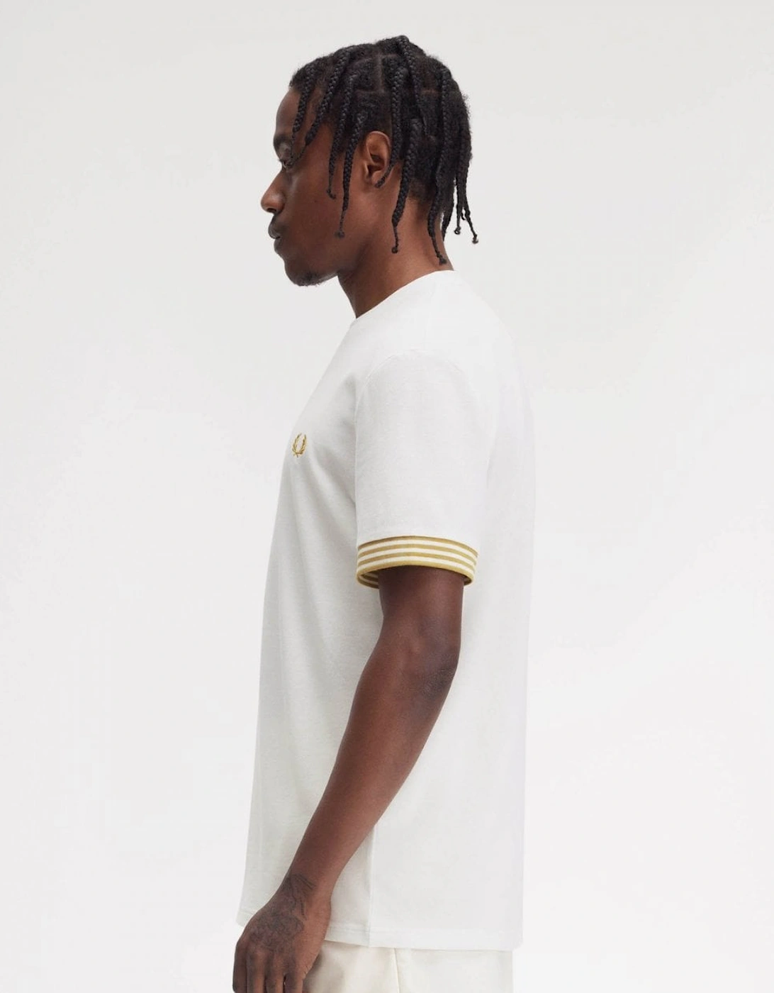 Mens Striped Cuff T-Shirt - Snow White 129