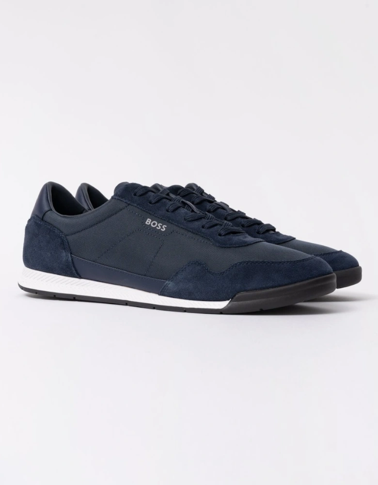 BOSS Orange Titanium Mens Mixed Material Lace-Up Trainers with Suede Trims - Navy 410