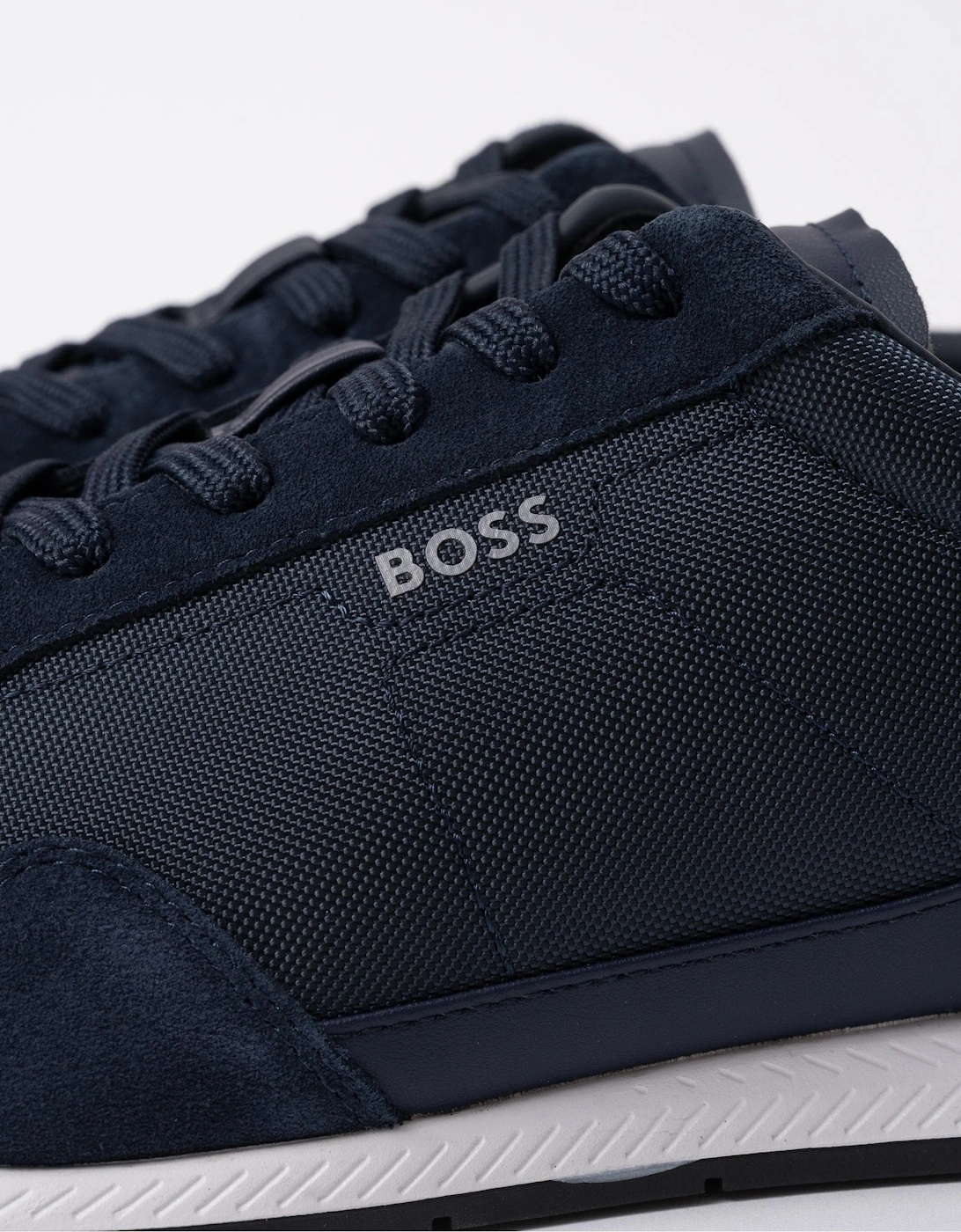 BOSS Orange Titanium Mens Mixed Material Lace-Up Trainers with Suede Trims - Navy 410