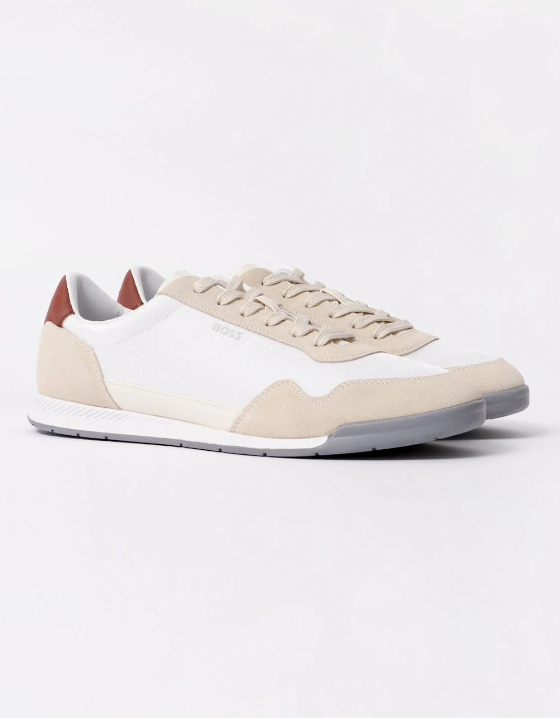 BOSS Orange Titanium Mens Mixed Material Lace-Up Trainers with Suede Trims - Open White 126