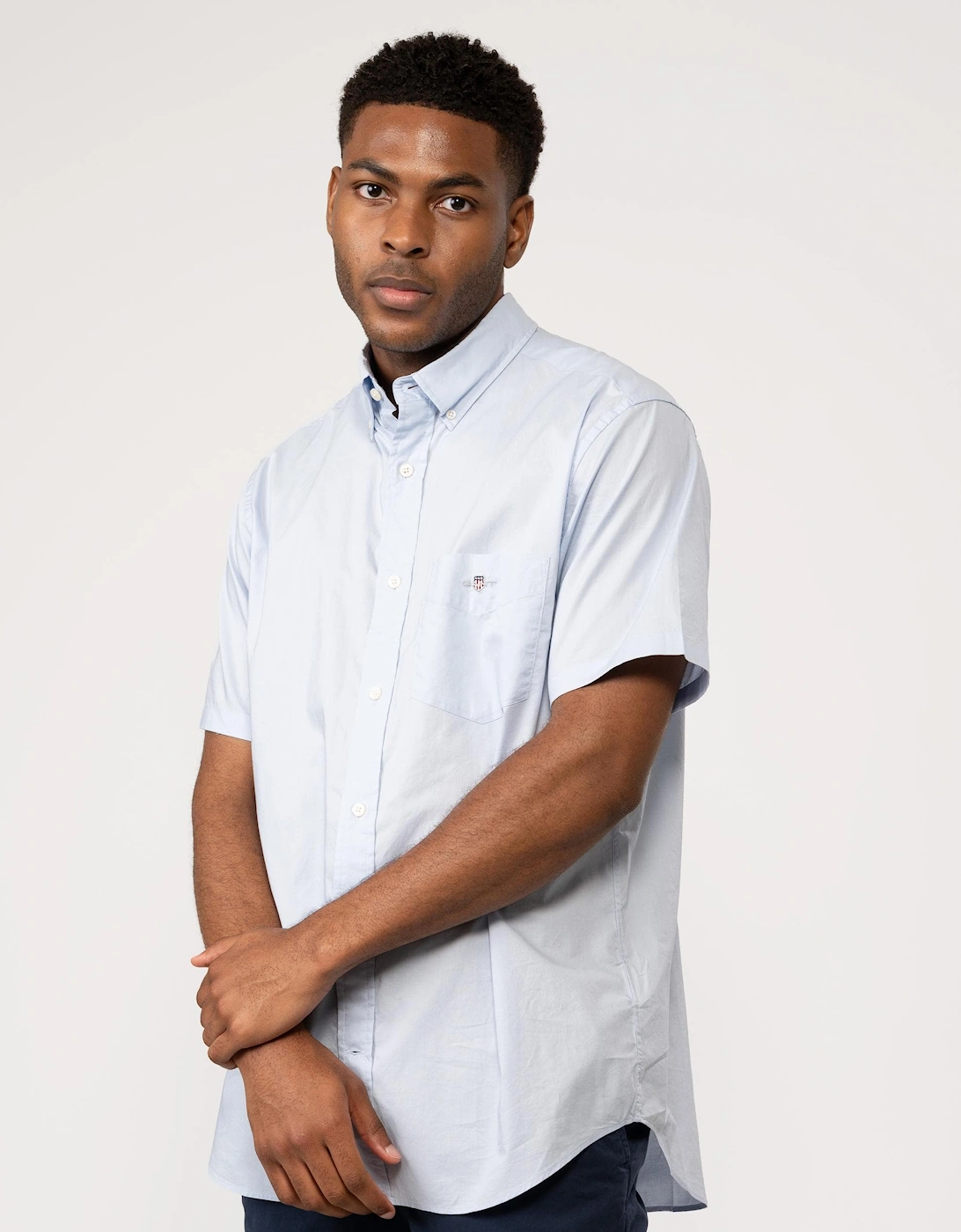 Mens Regular Fit Short Sleeve Poplin Shirt - 455 Light Blue