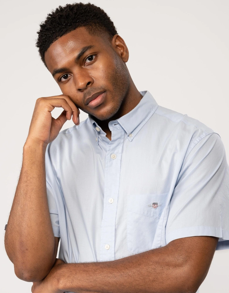 Mens Regular Fit Short Sleeve Poplin Shirt - 455 Light Blue