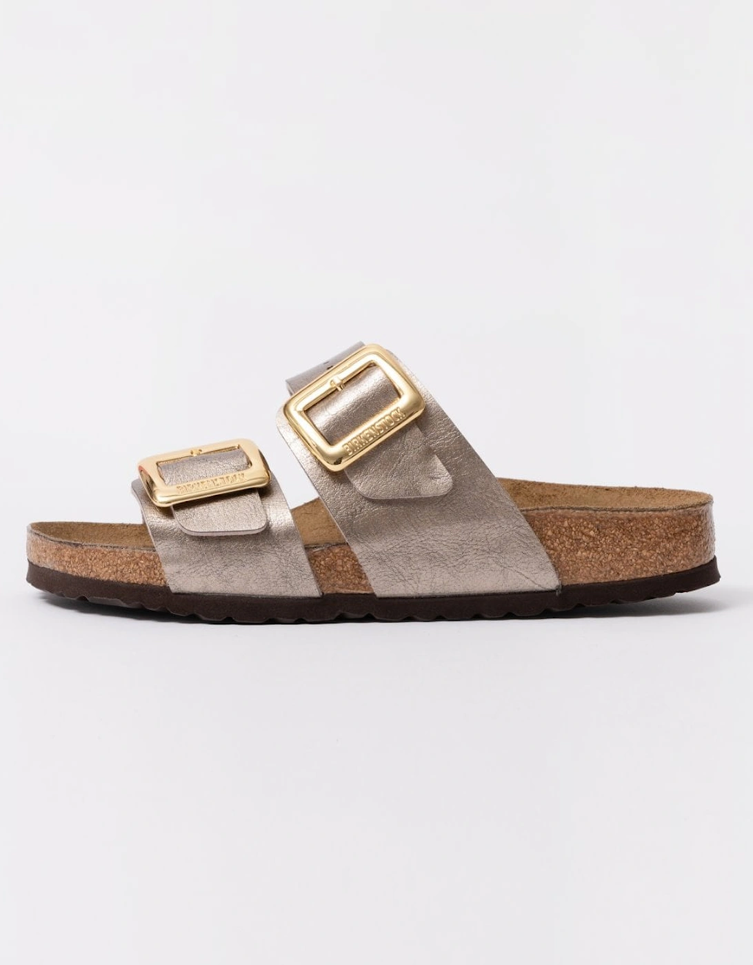 Sydney Cushion Big Buckle Womens Birko-Flor Patent Sandals - Graceful Taupe