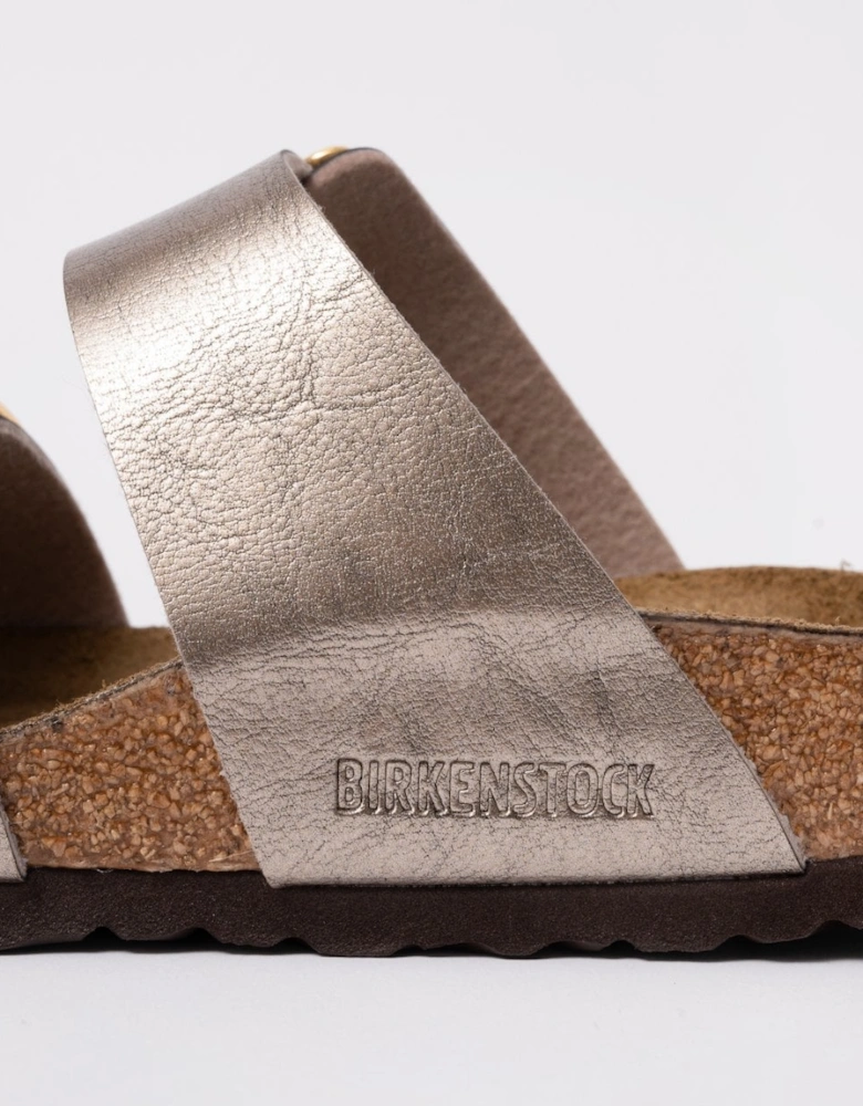 Sydney Cushion Big Buckle Womens Birko-Flor Patent Sandals - Graceful Taupe