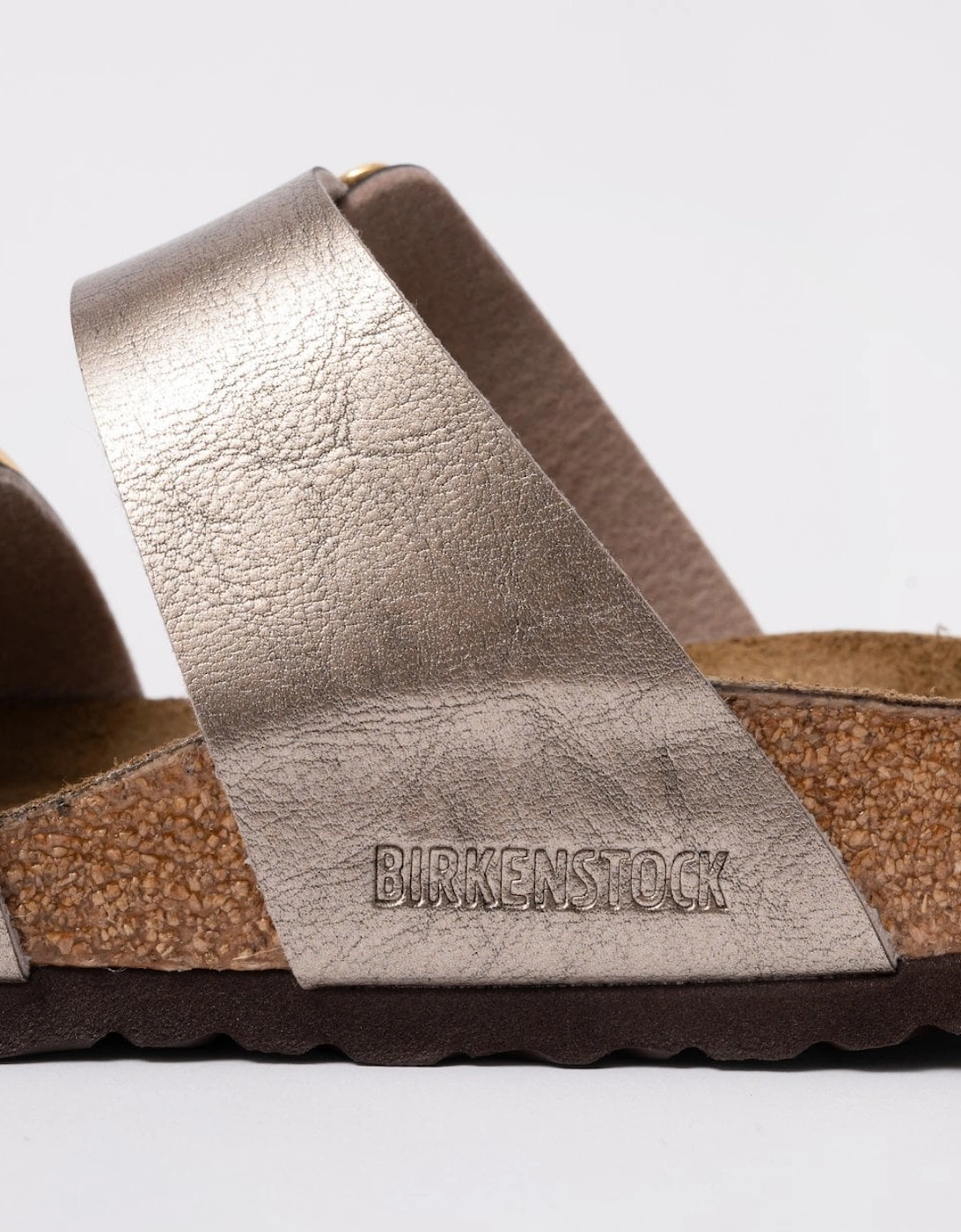 Sydney Cushion Big Buckle Womens Birko-Flor Patent Sandals - Graceful Taupe