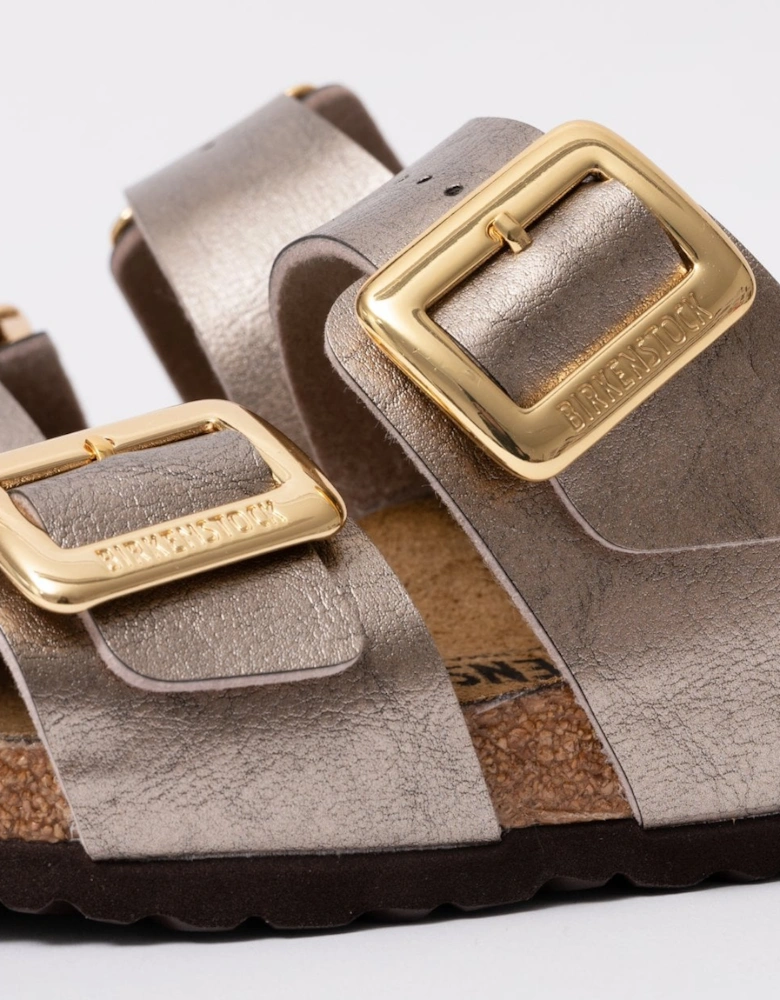 Sydney Cushion Big Buckle Womens Birko-Flor Patent Sandals - Graceful Taupe