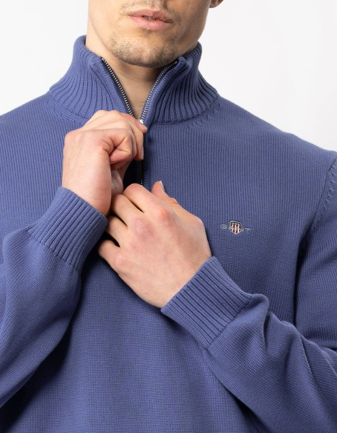 Mens Casual Cotton Half Zip Jumper - 407 Rich Blue