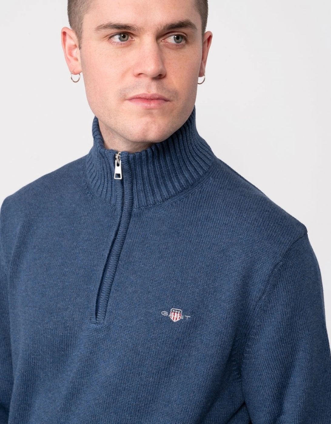 Mens Casual Cotton Half Zip Jumper - 902 Dark Jeansblue Melange