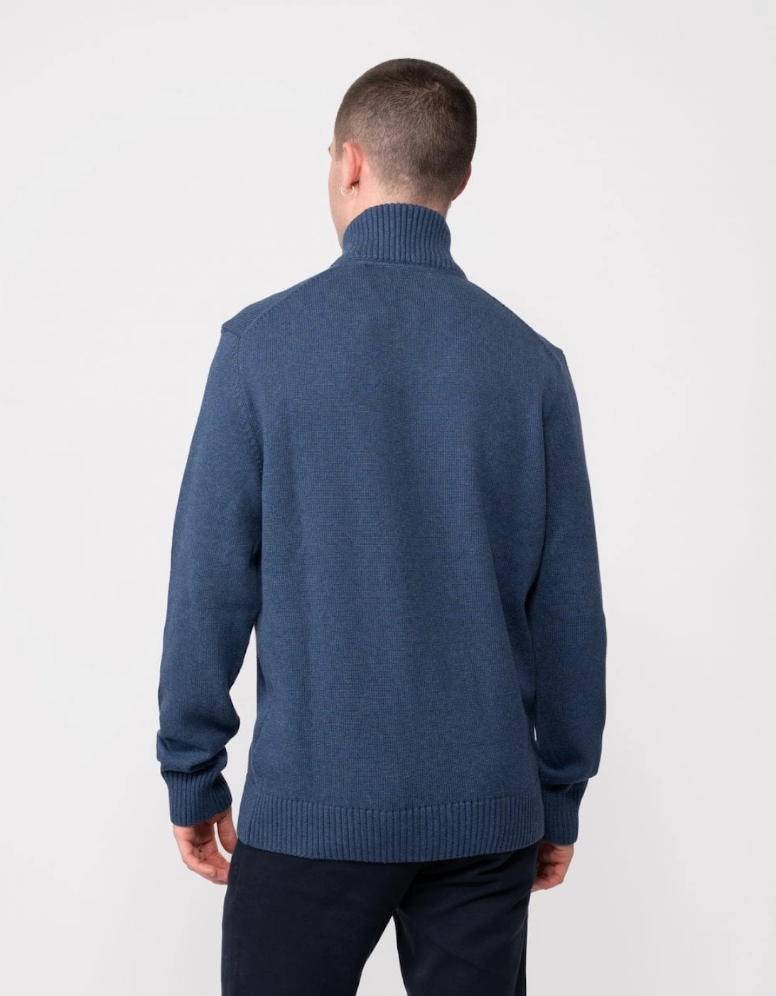 Mens Casual Cotton Half Zip Jumper - 902 Dark Jeansblue Melange