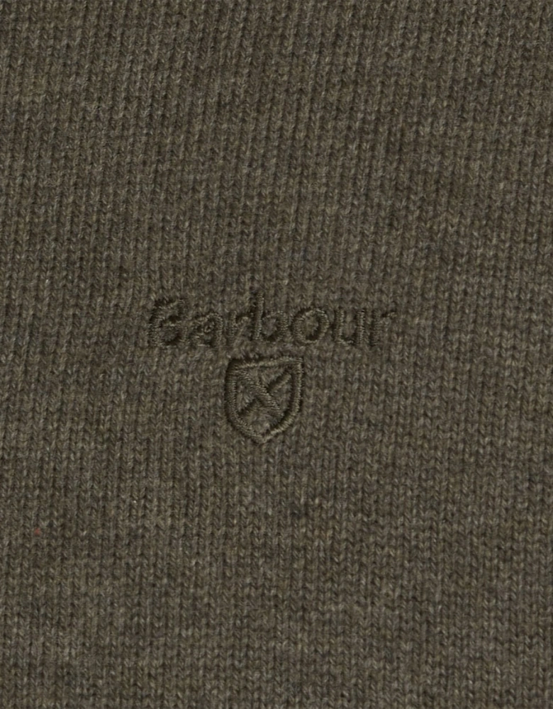 Cotton Mens Half Zip Jumper - Olive Marl
