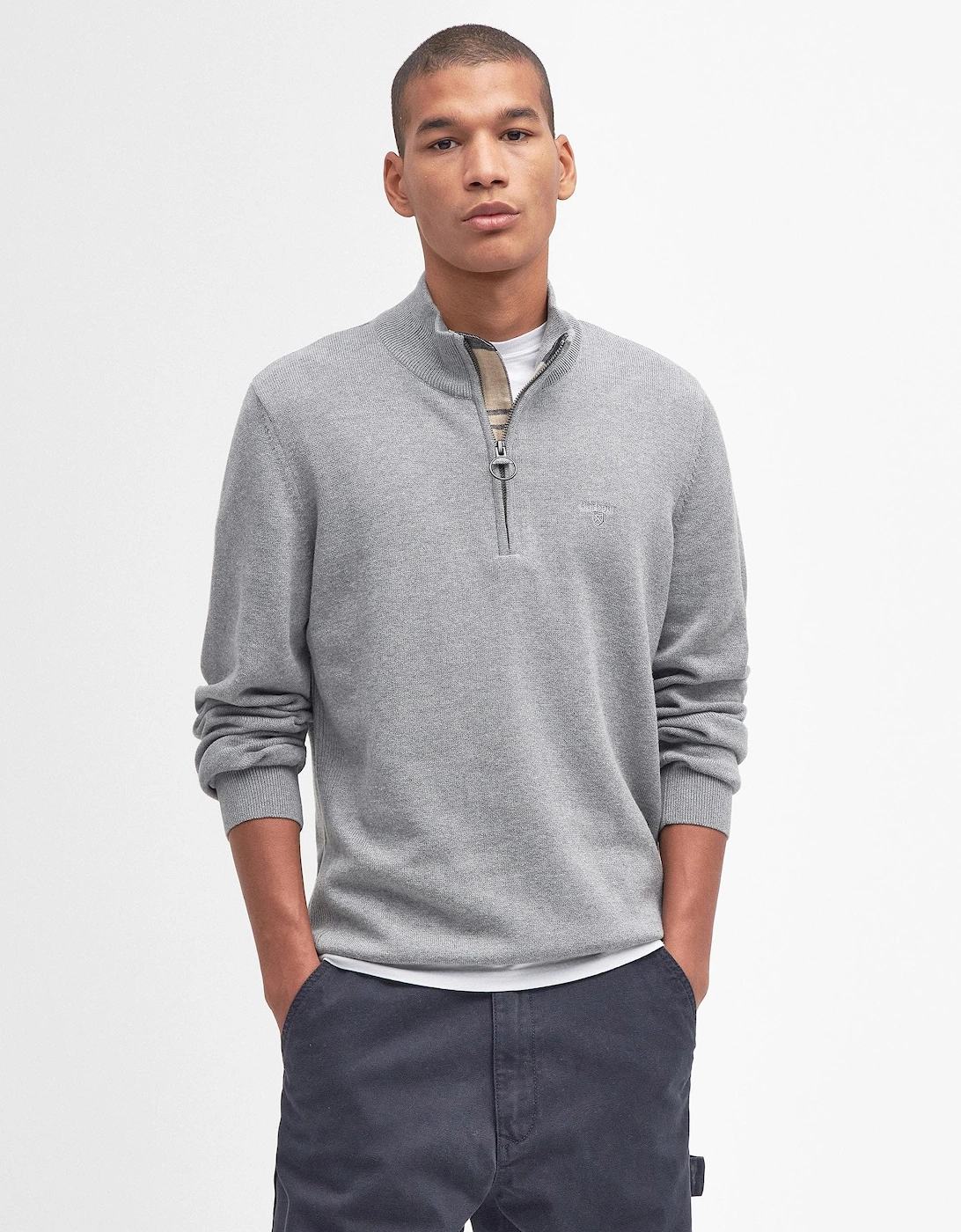 Cotton Mens Half Zip Jumper - Grey Marl, 8 of 7